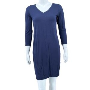 Eileen‎ Fisher Dress Womens Small Navy V-Neck 3/4 Sleeve Jersey Knit Minimalist
